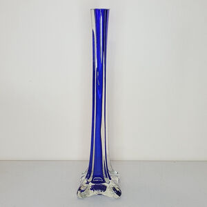 Vintage Cobalt Blue Eiffel Tower Art Glass Bud Vase Murano Style 12"